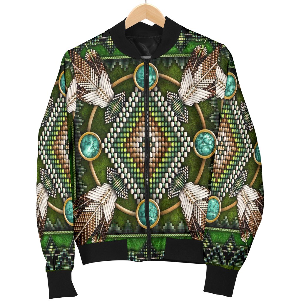 Naumaddic Arts Green Native American Bomber Jacket LT10 - Wonder Print Shop