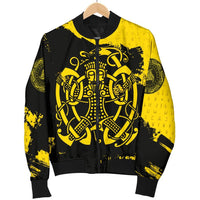 Viking Womens Bomber Jacket, Loki Bound Triskele Rune Gold RLT12 - Wonder Print Shop