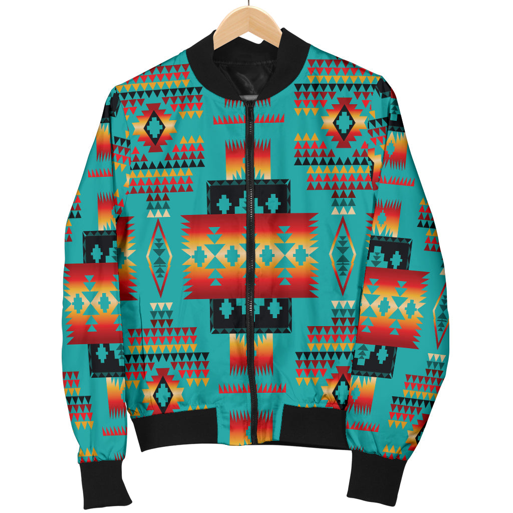 Blue Native Tribes Pattern Native American Men's Bomber Jacket LT10 - Wonder Print Shop