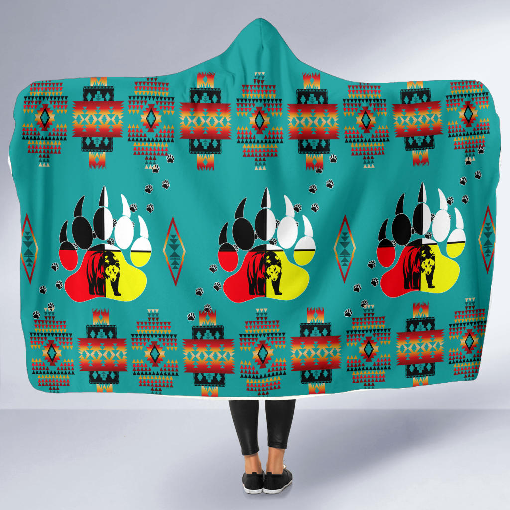 native-american-bear-foot-pattern-turquoise-hooded-blanket