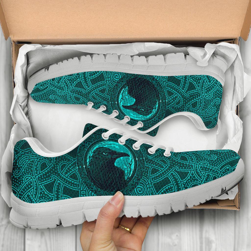 Viking Sneakers, Ethnic Odin Raven Cyan RLT12 - Wonder Print Shop