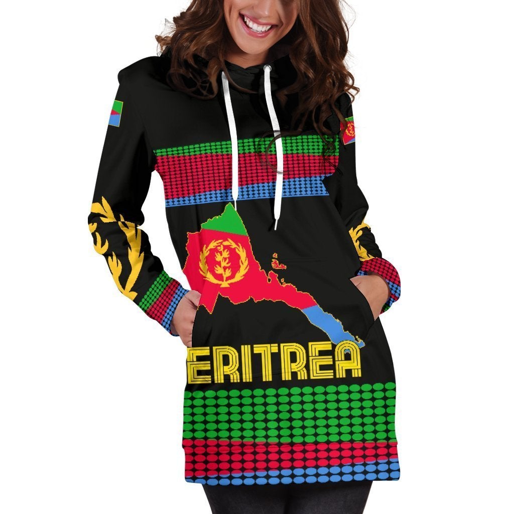 Eritrea Hoodie Dress, Eritrea Flag Round Pattern Women Black - Wonder Print Shop
