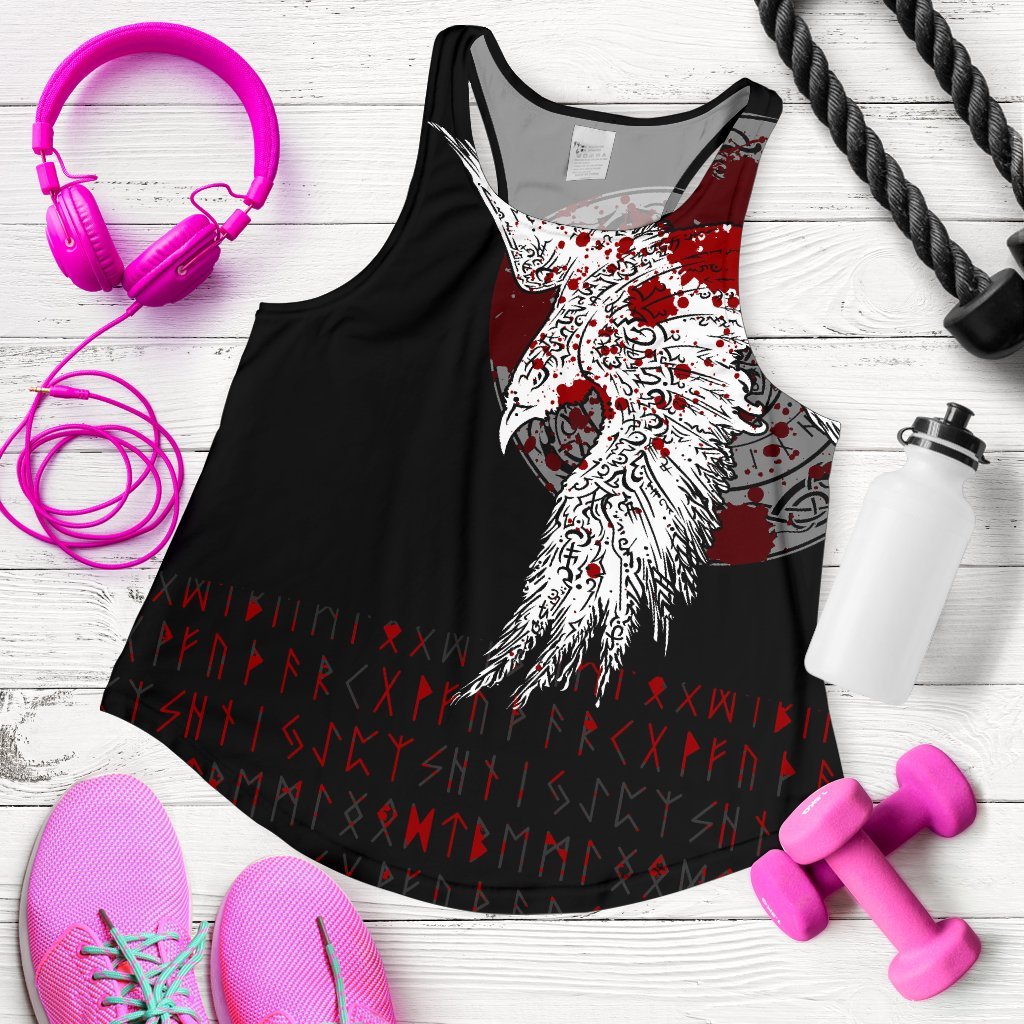 Custom Viking Women's Racerback Tank - Mystical Raven Tattoo Blood RLT12 - Wonder Print Shop
