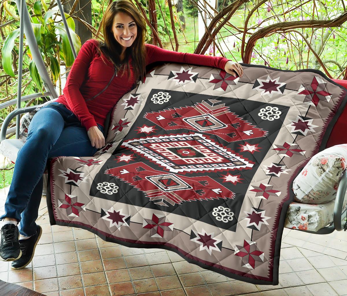 Ethnic Red Gray Pattern Native American Premium Quilt LT10 - Wonder Print Shop