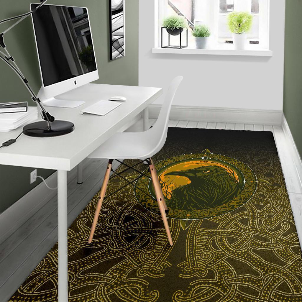 Viking Area Rug, Ethnic Odin Raven Gold RLT12 - Wonder Print Shop