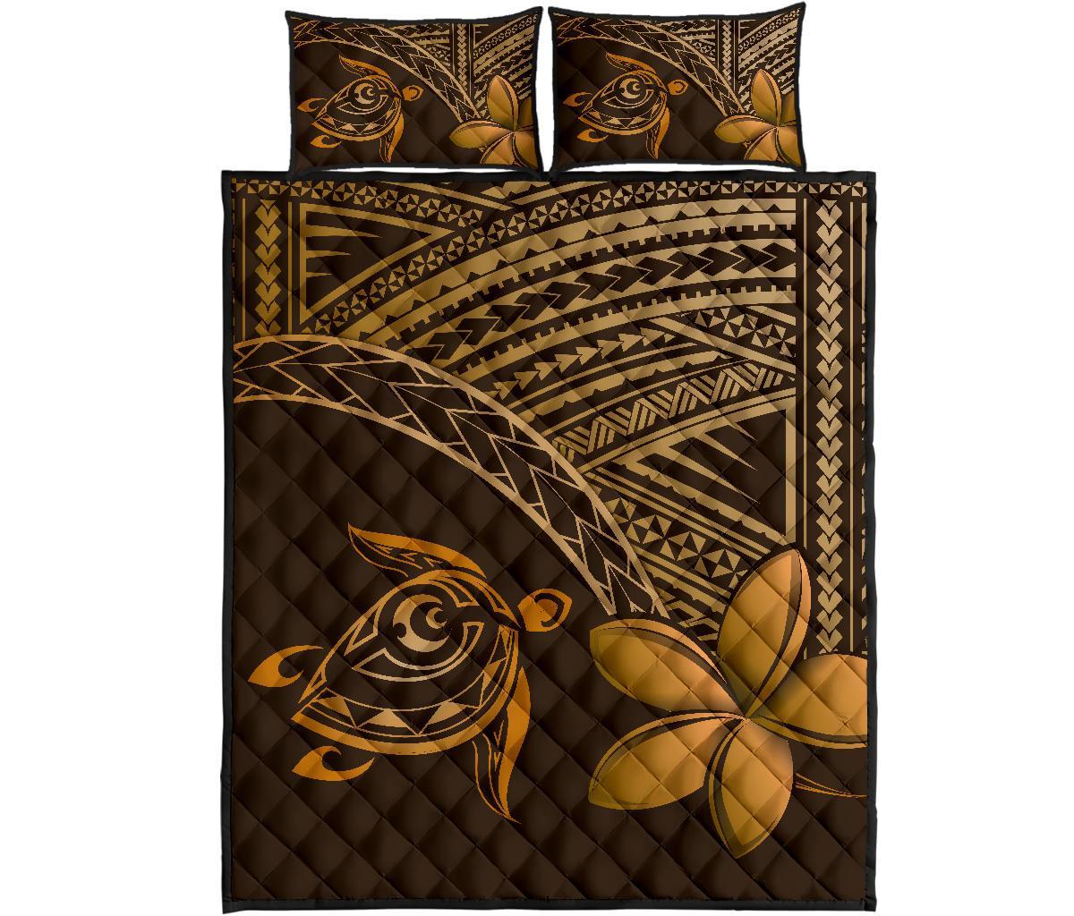Hawaiian Turtle Plumeria Kakau Polynesian Quilt Bedding Set Brown - Wonder Print Shop
