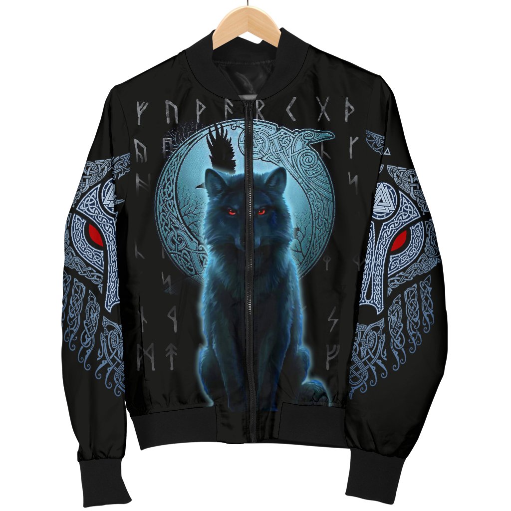 Viking Women's Bomber Jacket, Fenrir Viking Wolf and Moon RLT12 - Wonder Print Shop
