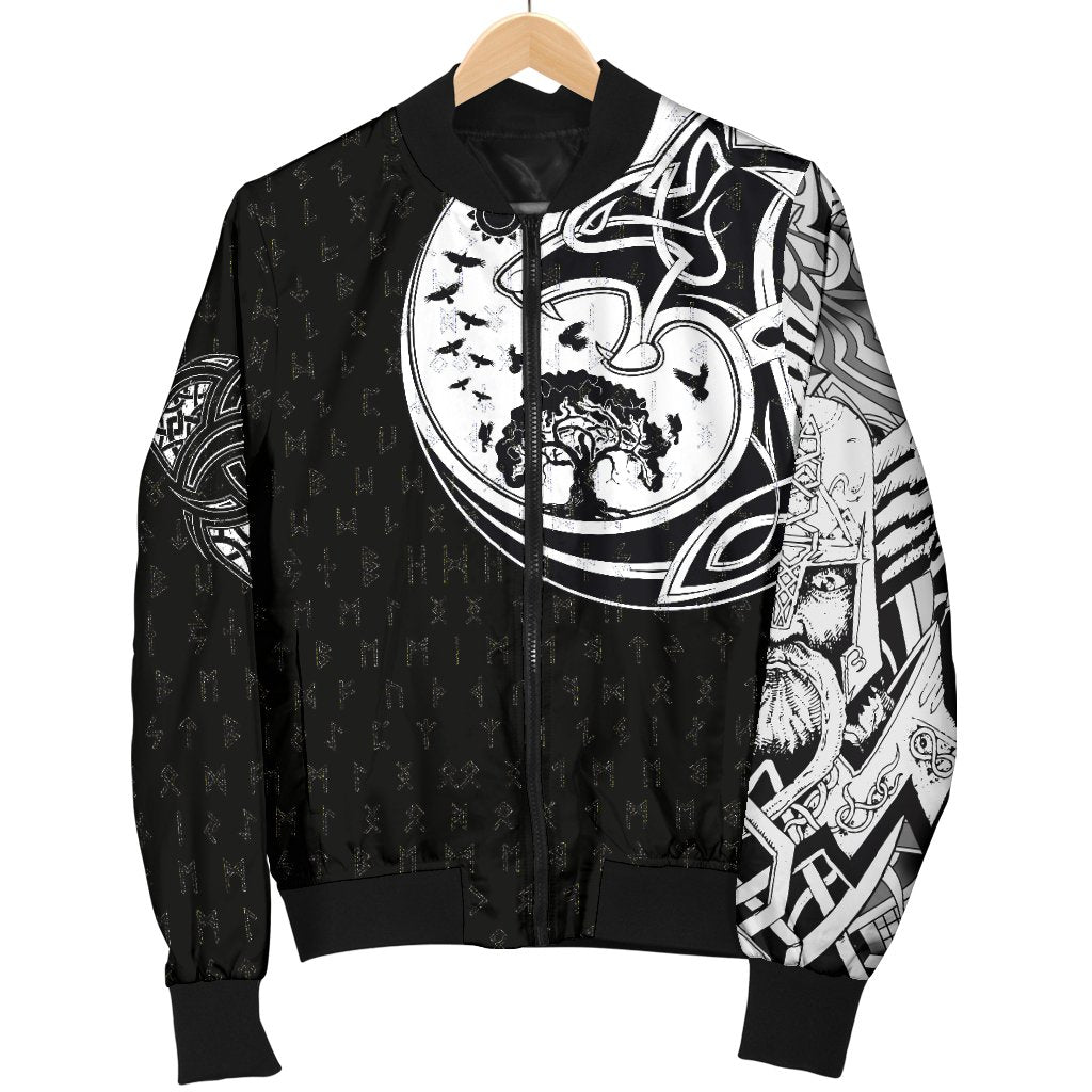 Viking Women's Bomber Jacket, Skoll and Hati Rune Tattoo RLT12 - Wonder Print Shop