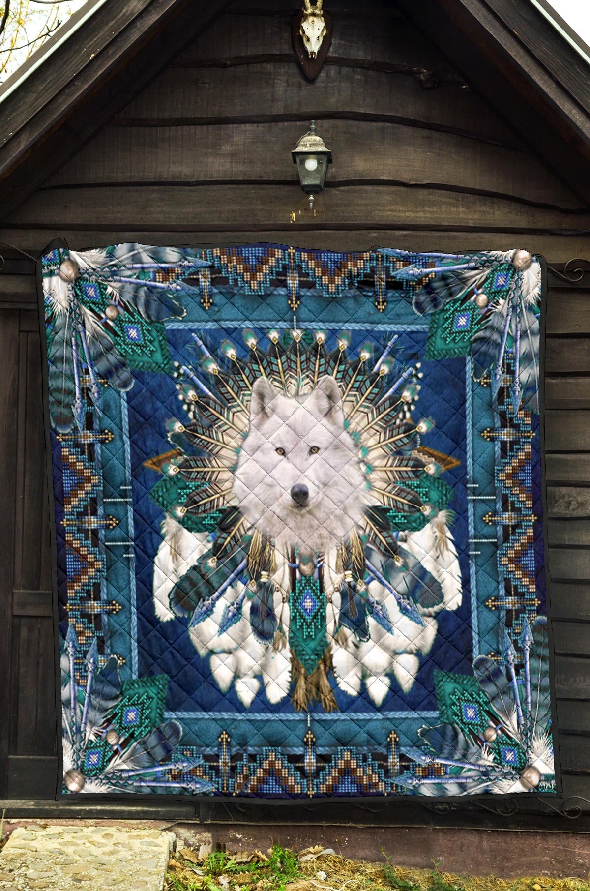 Native American Pattern Blue Mandala Wolf Premium Quilt LT10 - Wonder Print Shop