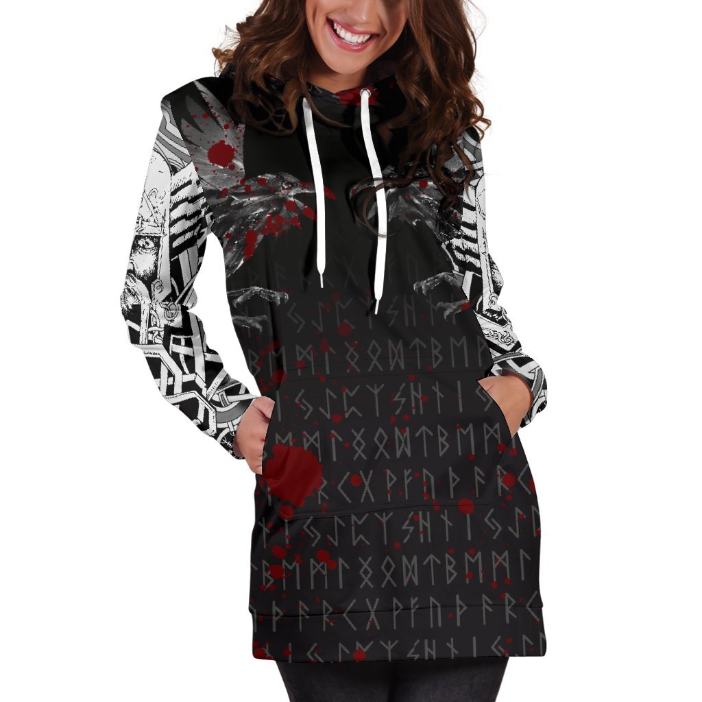 Viking Hoodie Dress Odin Huginn and Muninn Rune Blood RLT12 - Wonder Print Shop