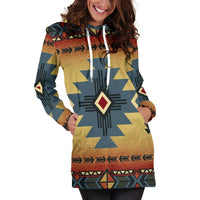 Blue Diamond Triangles Native American Hoodie Dress LT10 - Wonder Print Shop