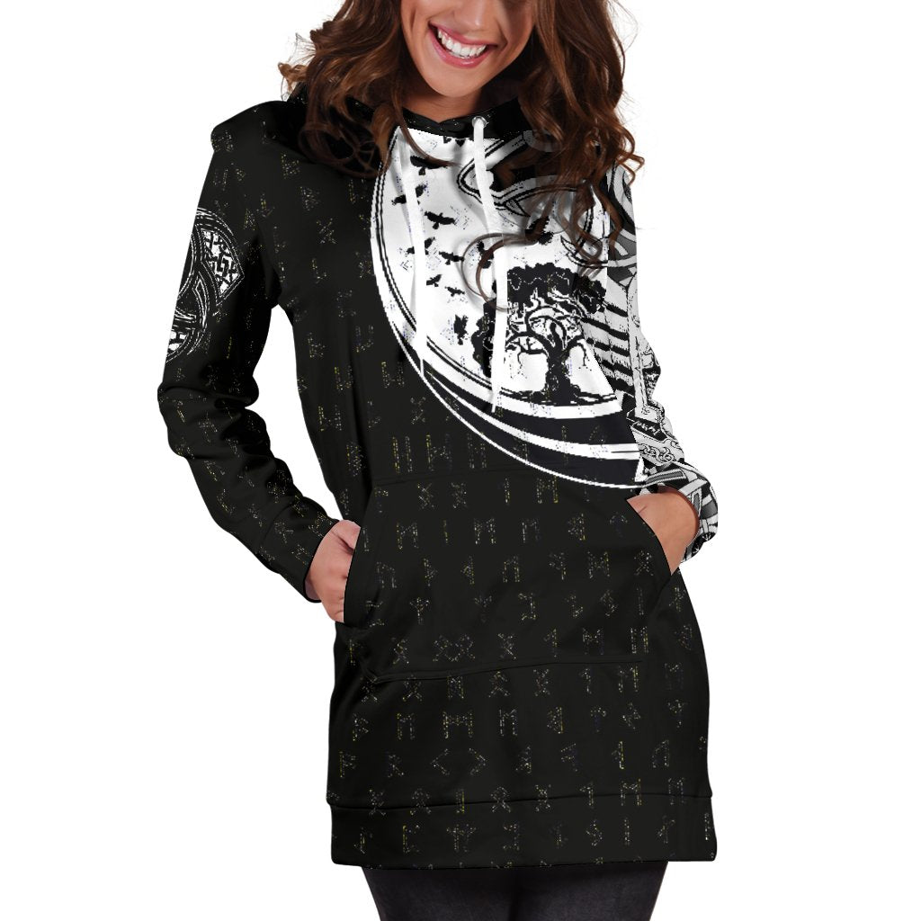 Viking Hoodie Dress, Skoll and Hati Rune Tattoo RLT12 - Wonder Print Shop