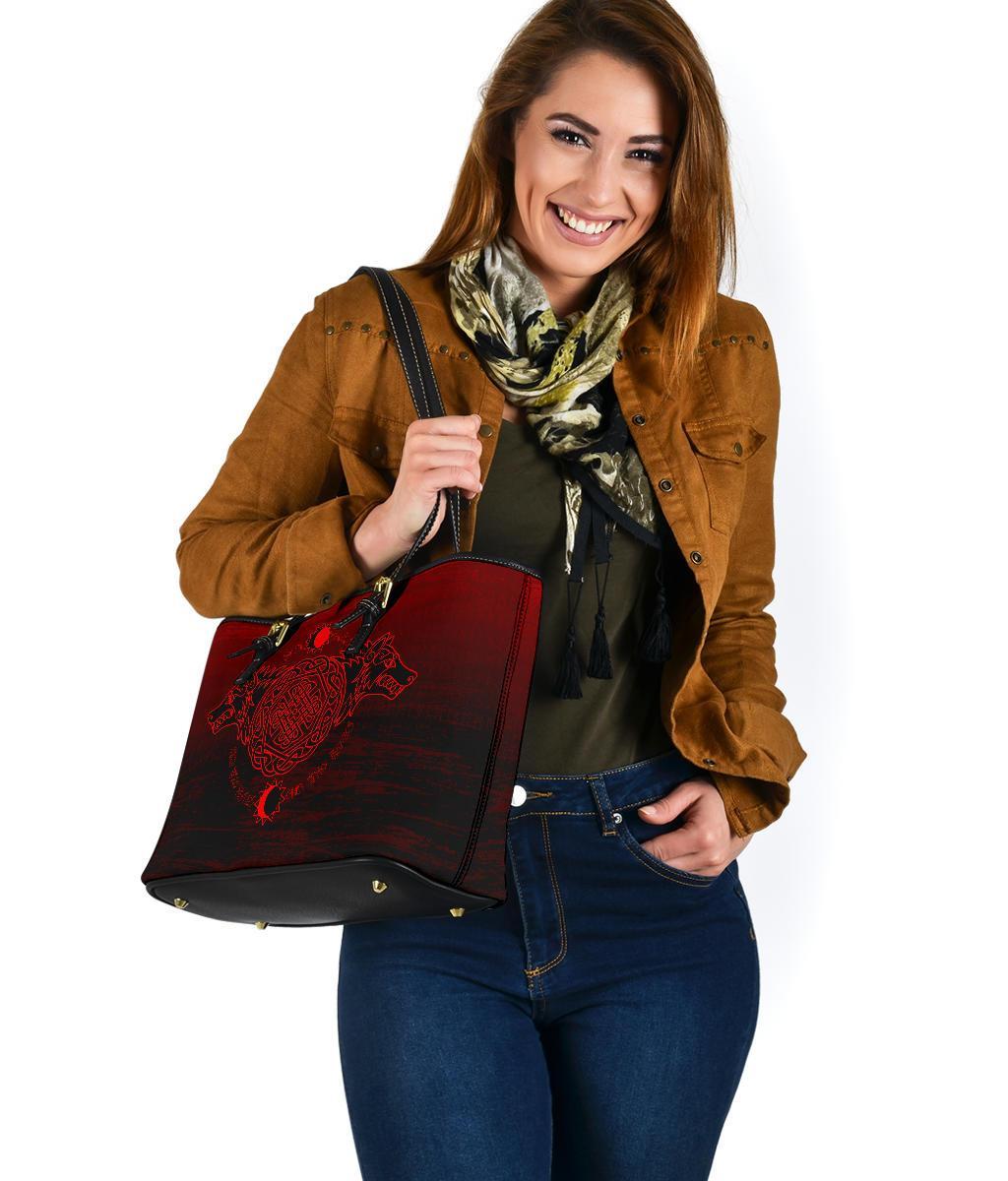 Viking Small Leather Tote Bag, Skoll and Hati RLT12 - Wonder Print Shop