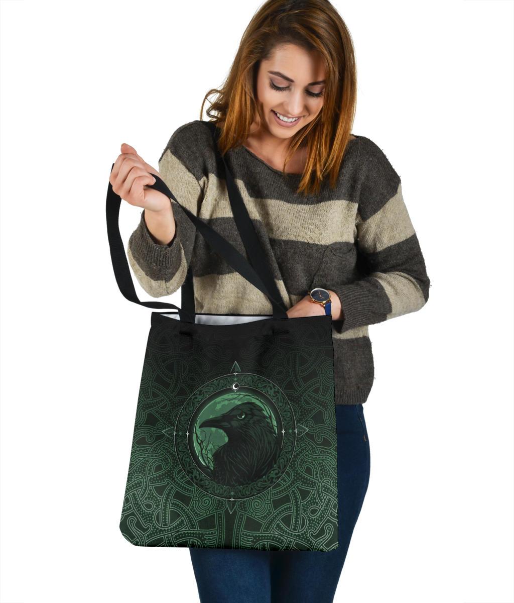 viking-tote-bag-ethnic-odin-raven-green