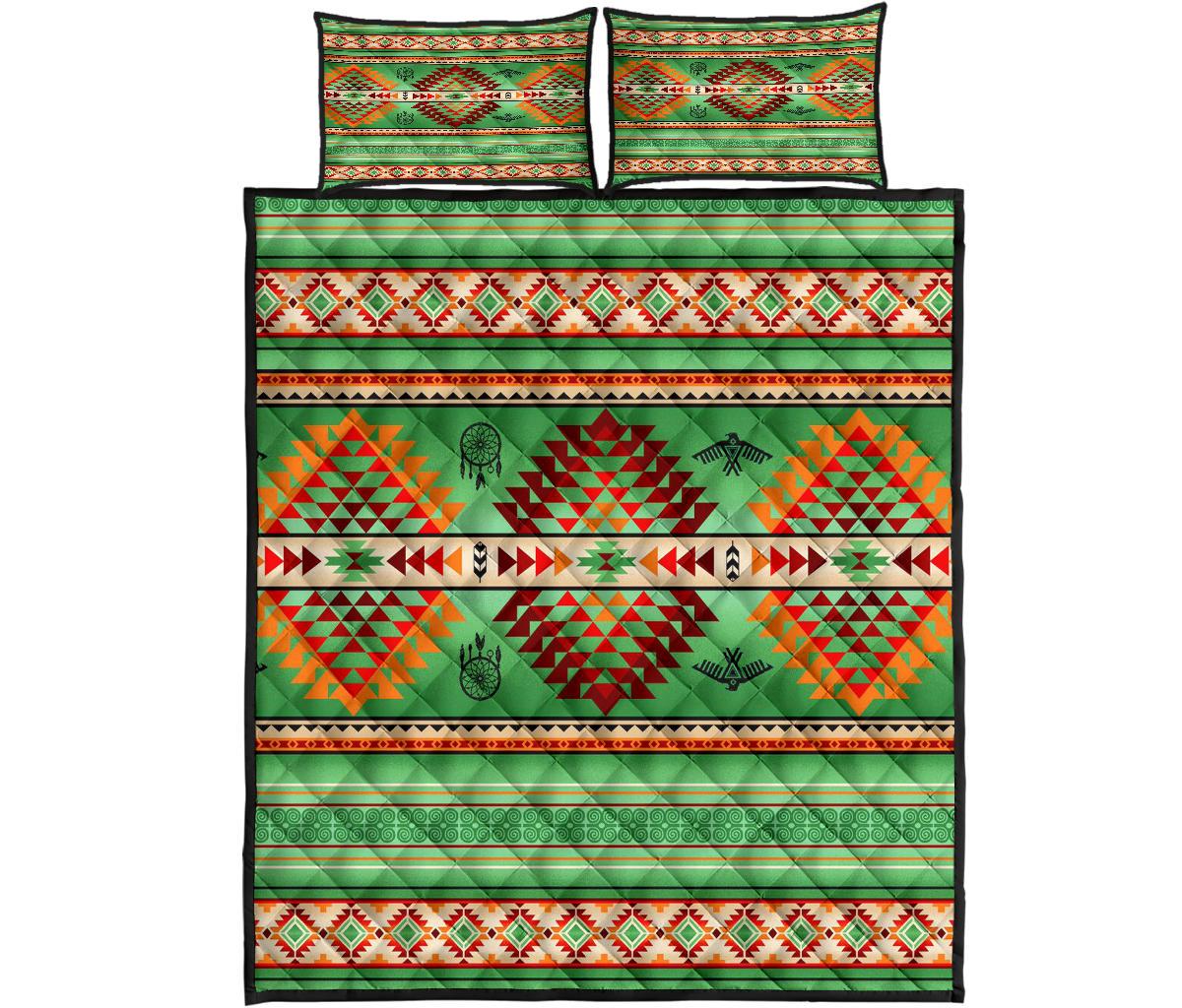 Green Thunderbirds Dreamcatcher Native American Quilt Bed Set LT10 - Wonder Print Shop