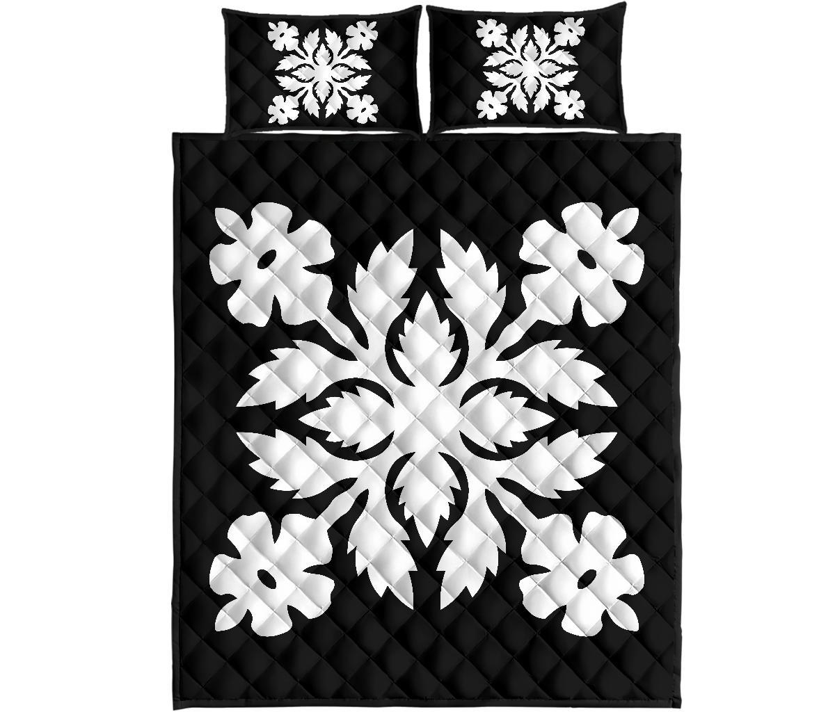 Hawaiian Quilt Bed Set Royal Pattern - Black and White - B2 Style - Wonder Print Shop