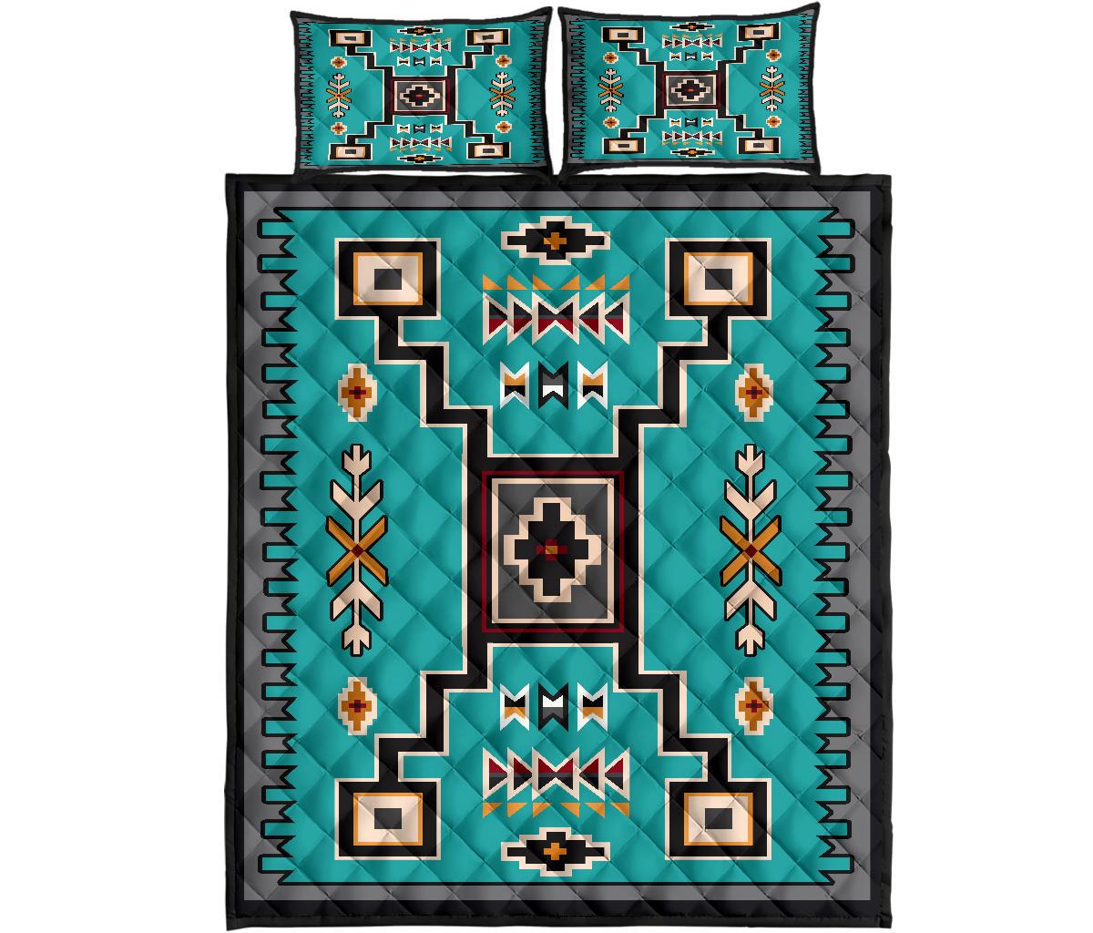 United Tribes Cyan Pattern Native American Quilt Bed Set LT10 - Wonder Print Shop