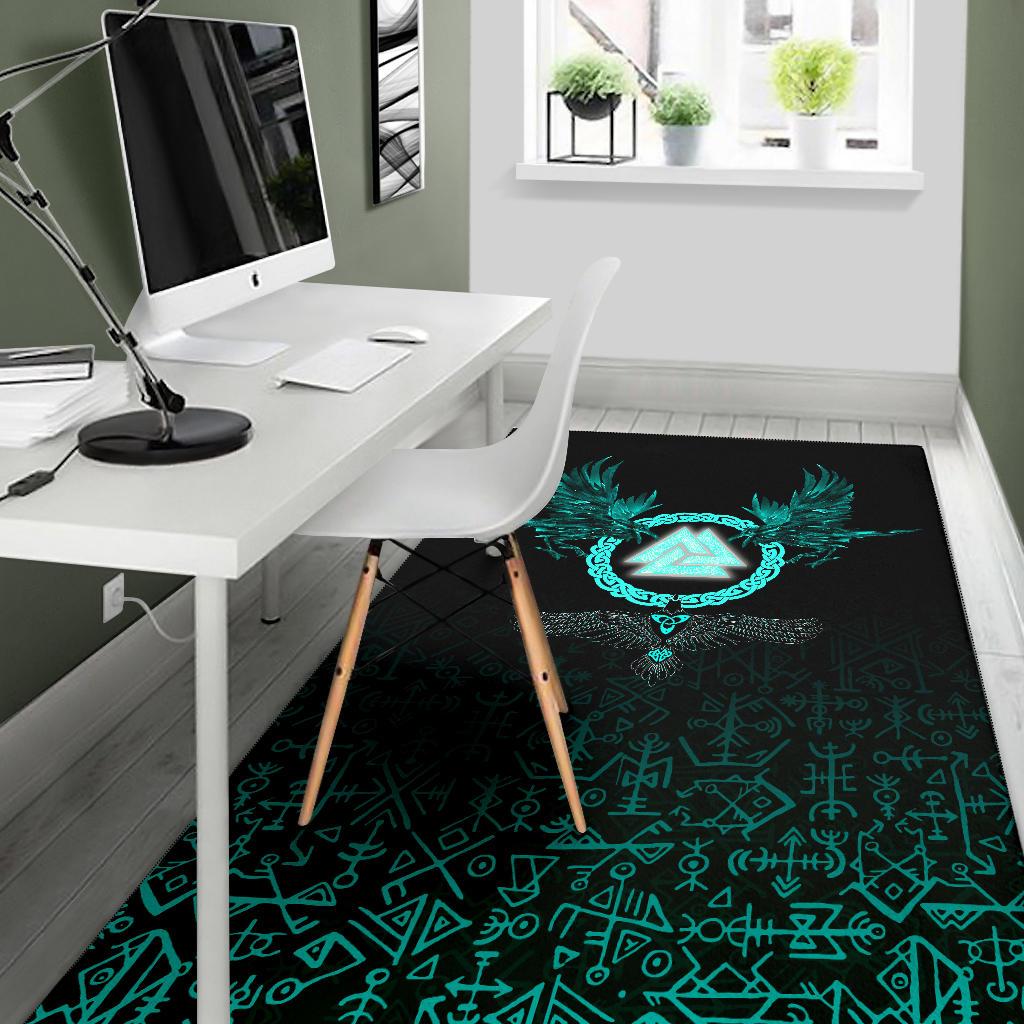 Viking Area Rug Three Raven and Valknut Cyan RLT12 - Wonder Print Shop