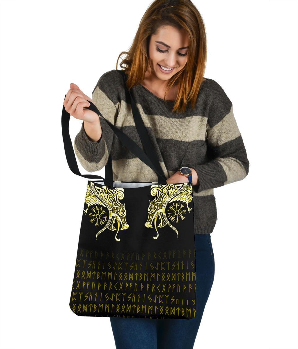 viking-tote-bag-fenrir-raven-and-vegvisir-tattoo-yellow