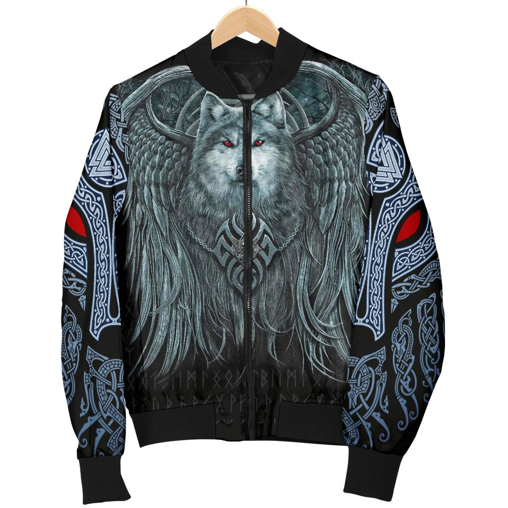 Viking Women's Bomber Jacket, Spiral Wolf Spirit RLT12 - Wonder Print Shop