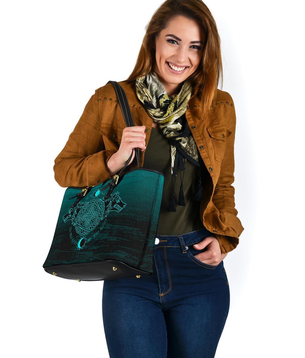 Viking Small Leather Tote Bag, Skoll and Hati RLT12 - Wonder Print Shop