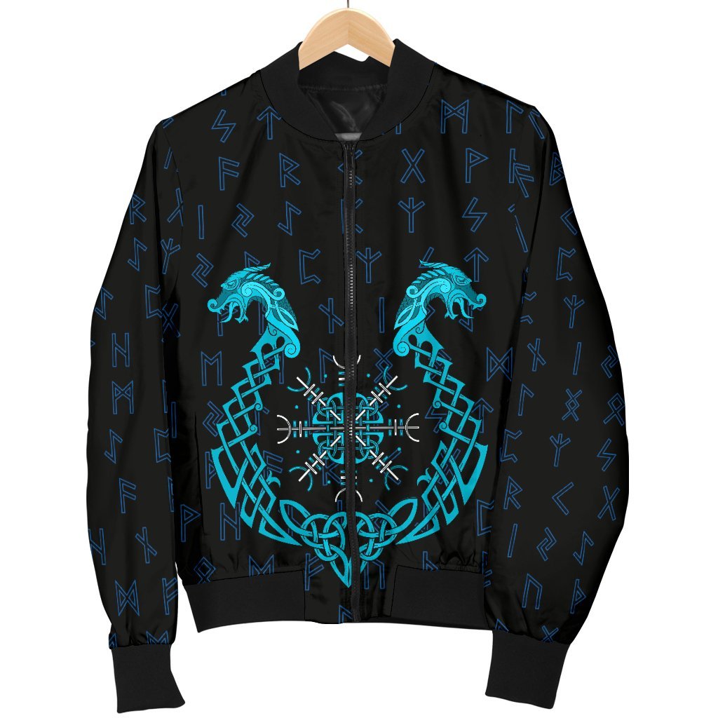 Viking Women's Bomber Jacket, Aegishjalmur Helm Of Awe Blue Edition RLT12 - Wonder Print Shop