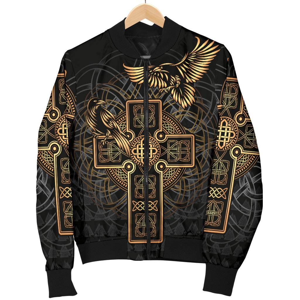 Viking Women's Bomber Jacket - Odin's Celtic Raven Tattoo RLT12 - Wonder Print Shop