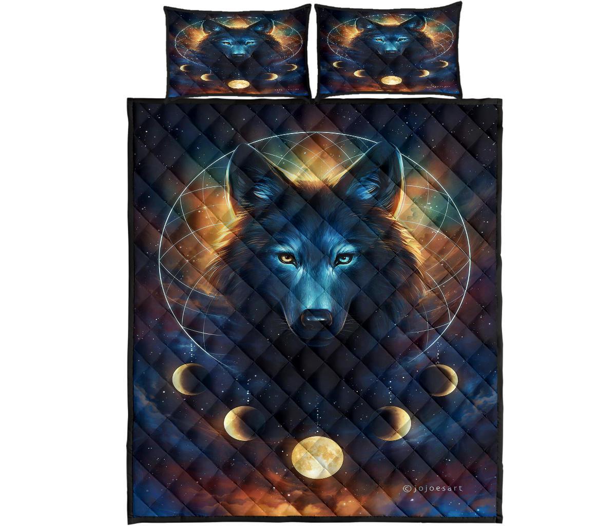 Moon Eclipse and Wolf Native American Quilt Bed Set LT10 - Wonder Print Shop