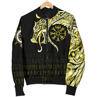 Viking Women's Bomber Jacket, Fenrir Raven and Vegvisir Tattoo Yellow RLT12 - Wonder Print Shop