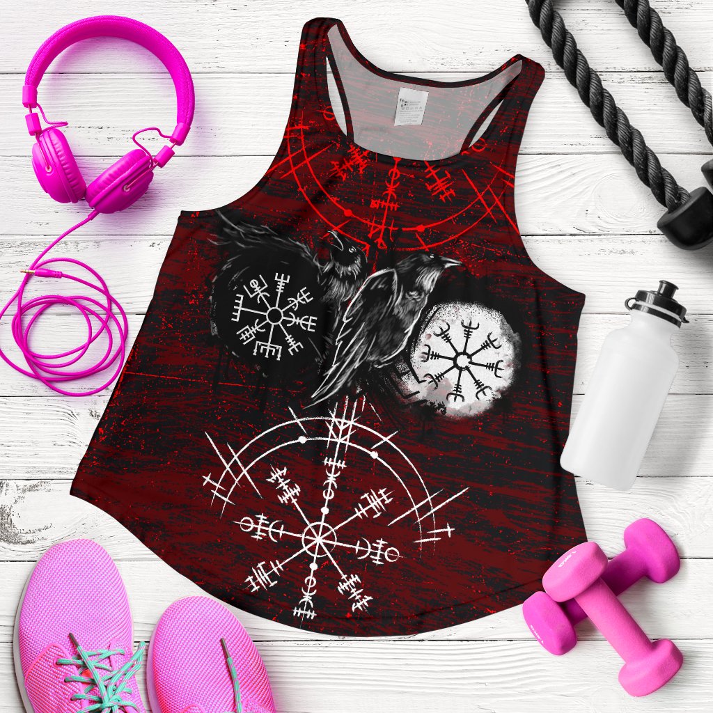 Viking Women's Racerback Tank Raven Of Odin and Symbol Viking On Blood Background RLT12 - Wonder Print Shop