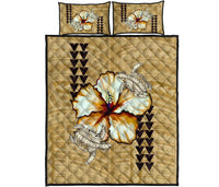 Hawaii Quilt Bed Set - Hawaiian Vintage Hibiscus Beige - Wonder Print Shop