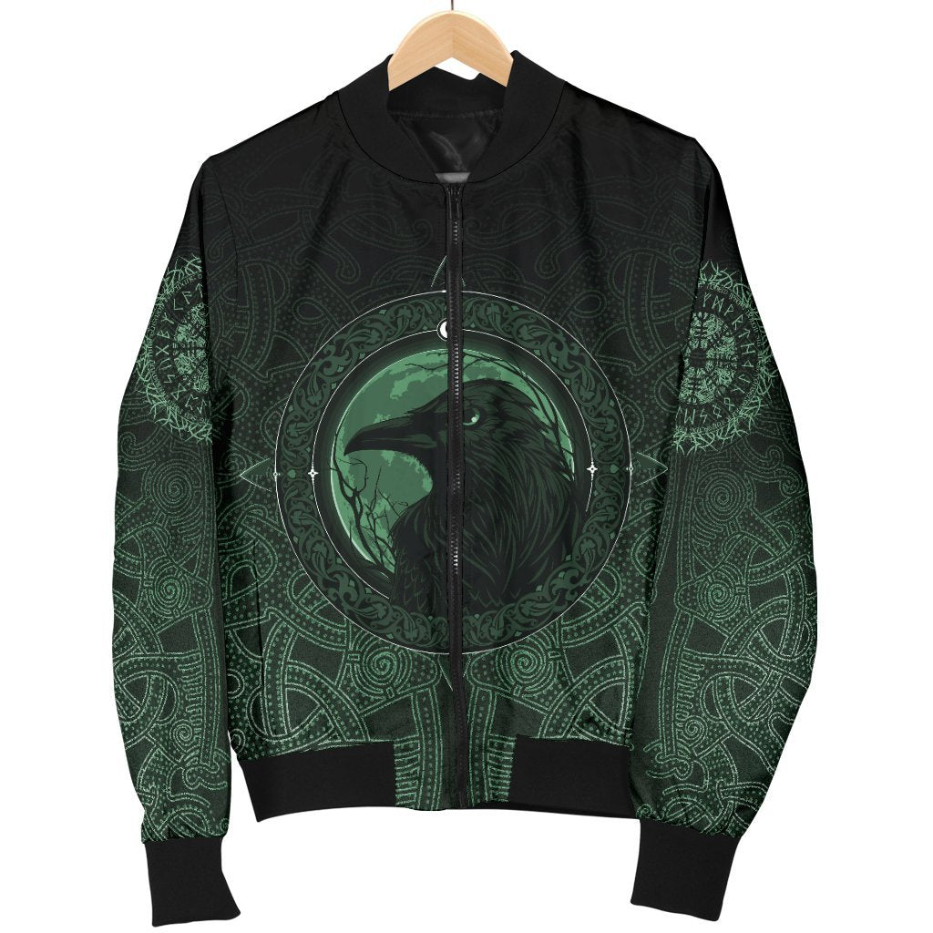 Viking Women's Bomber Jacket, Ethnic Odin Raven Green RLT12 - Wonder Print Shop