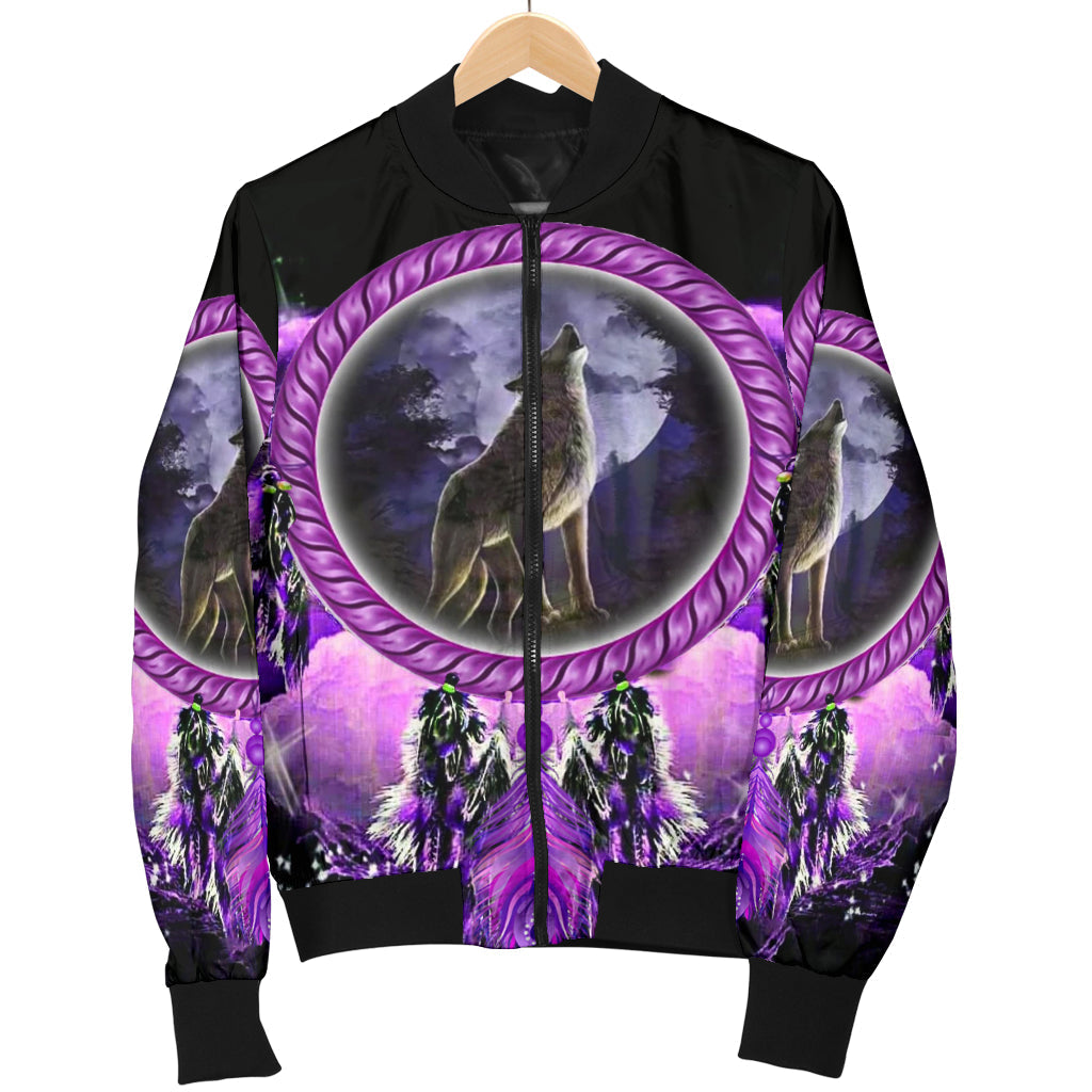 Howling Wolf Dream Catcher Women's Bomber Jacket LT10 - Wonder Print Shop