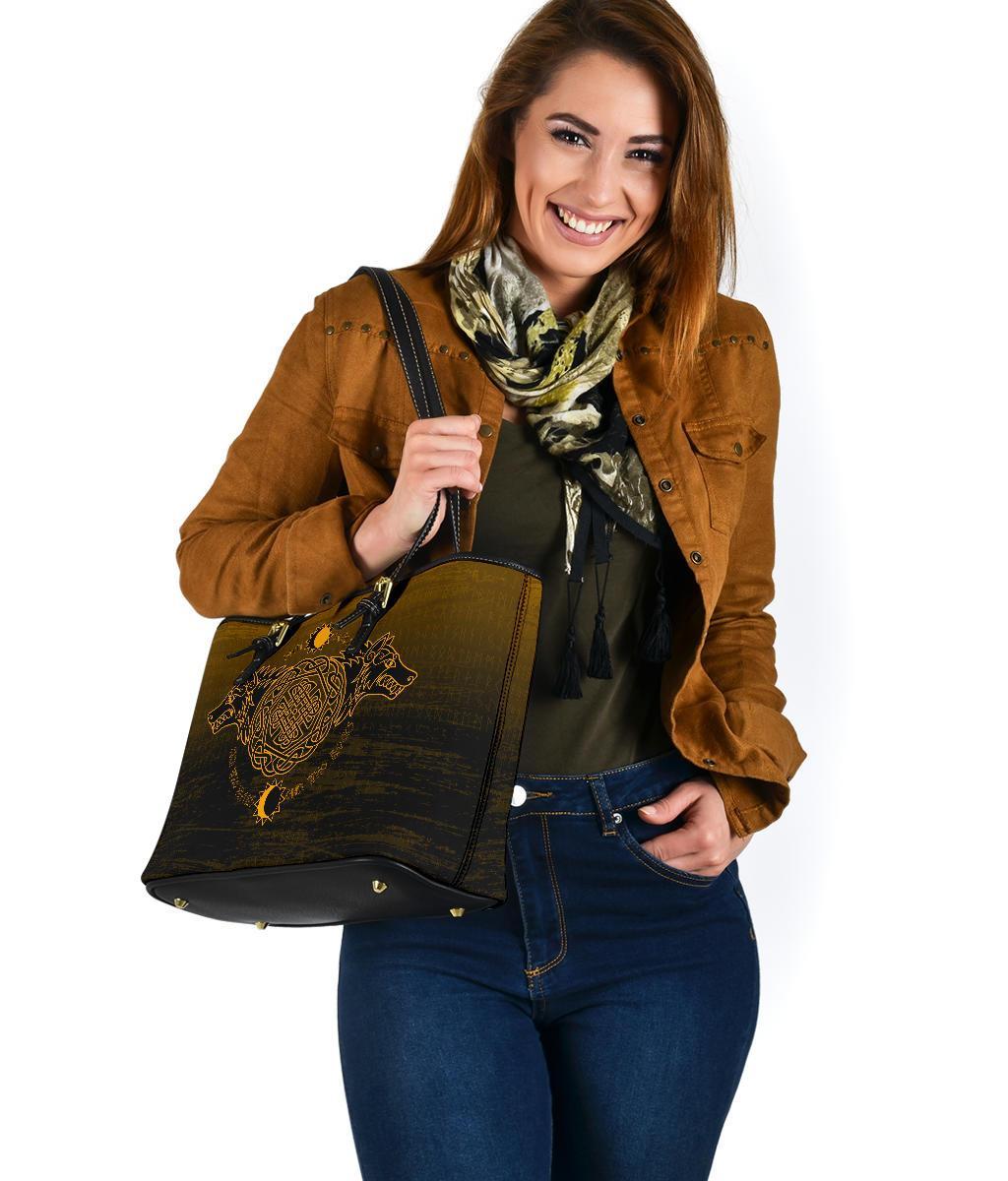 Viking Small Leather Tote Bag, Skoll and Hati RLT12 - Wonder Print Shop