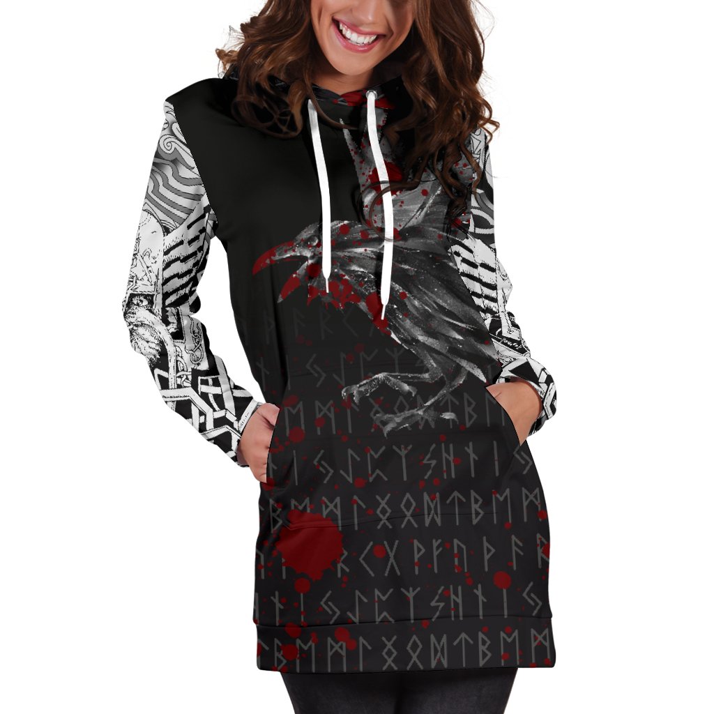 Viking Hoodie Dress The Raven Of Odin Rune Blood RLT12 - Wonder Print Shop