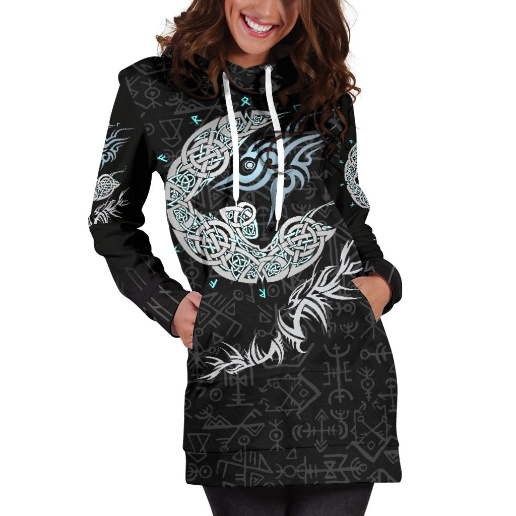 Viking Fenrir Wolf Women's Hoodie Dress RLT12 - Wonder Print Shop