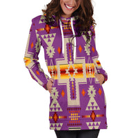 Light Purple Tribe Design Native American Hoodie Dress LT10 - Wonder Print Shop