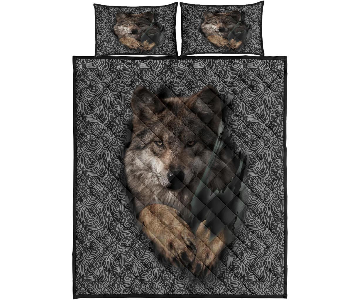 Gray Wolf Escape Native American Quilt Bed Set LT10 - Wonder Print Shop