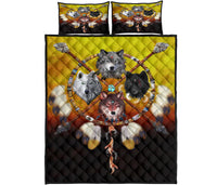 Four Wolves Warriros Dreamcatcher Native American Quilt Bed Set LT10 - Wonder Print Shop