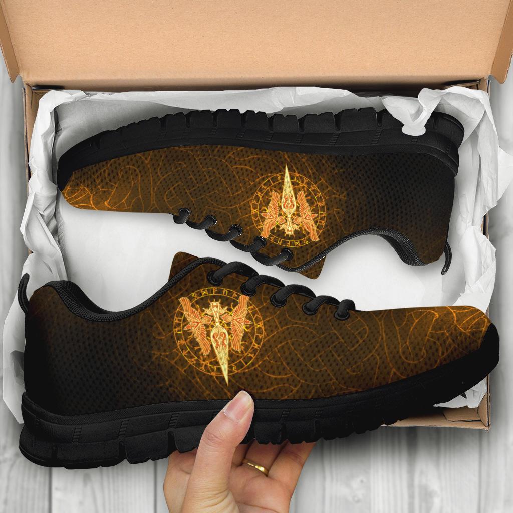 Viking Sneakers Gold Spear Of The God Odin - Gungnir and Two Gold Ravens RLT12 - Wonder Print Shop