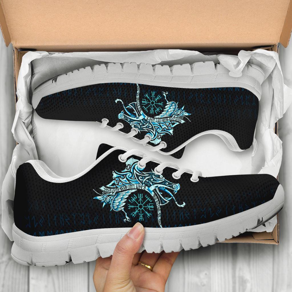 Viking Sneakers, Fenrir Raven and Vegvisir Tattoo Cyan RLT12 - Wonder Print Shop