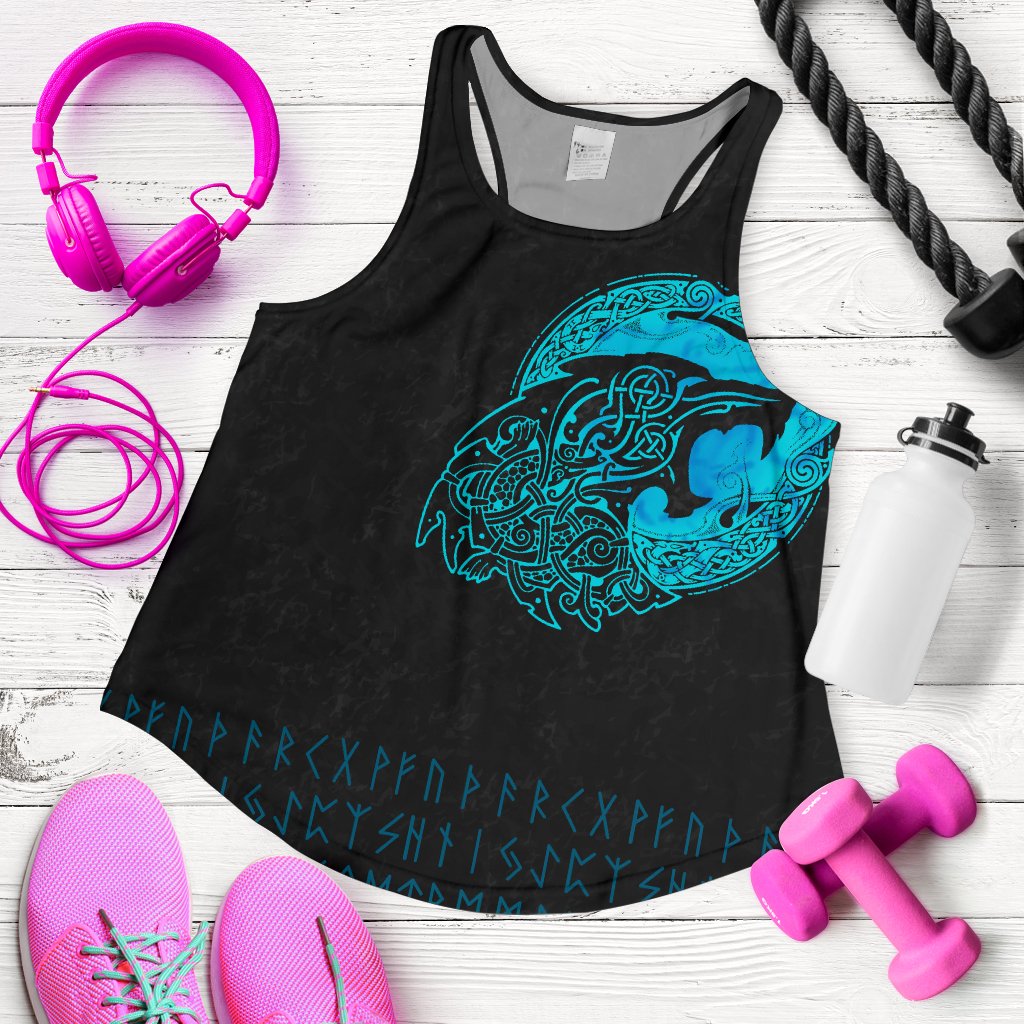 Viking Women's Racerback Tank - Fenrir Wolf Cyan RLT12 - Wonder Print Shop
