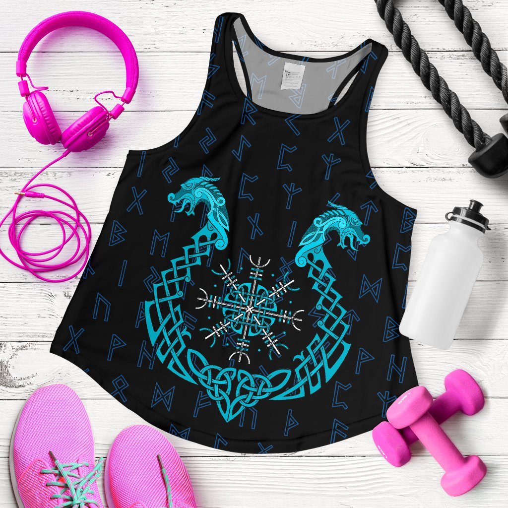 Viking Women's Racerback Tank, Aegishjalmur Helm Of Awe Blue Edition RLT12 - Wonder Print Shop