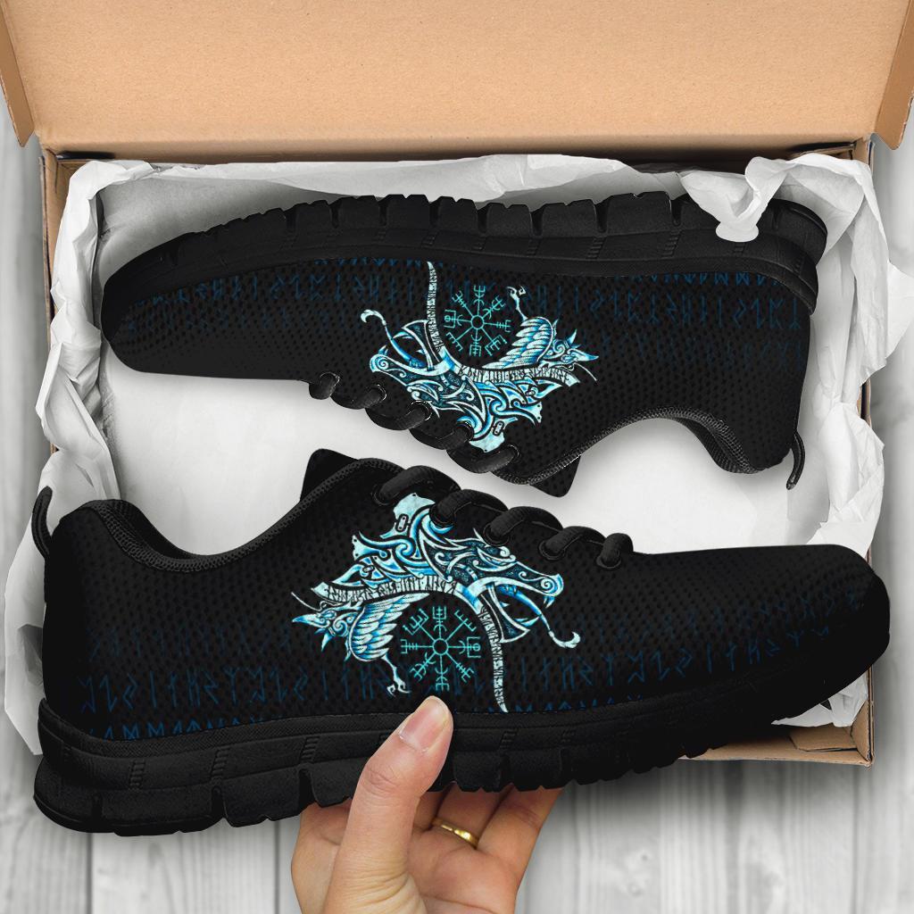 Viking Sneakers, Fenrir Raven and Vegvisir Tattoo Cyan RLT12 - Wonder Print Shop