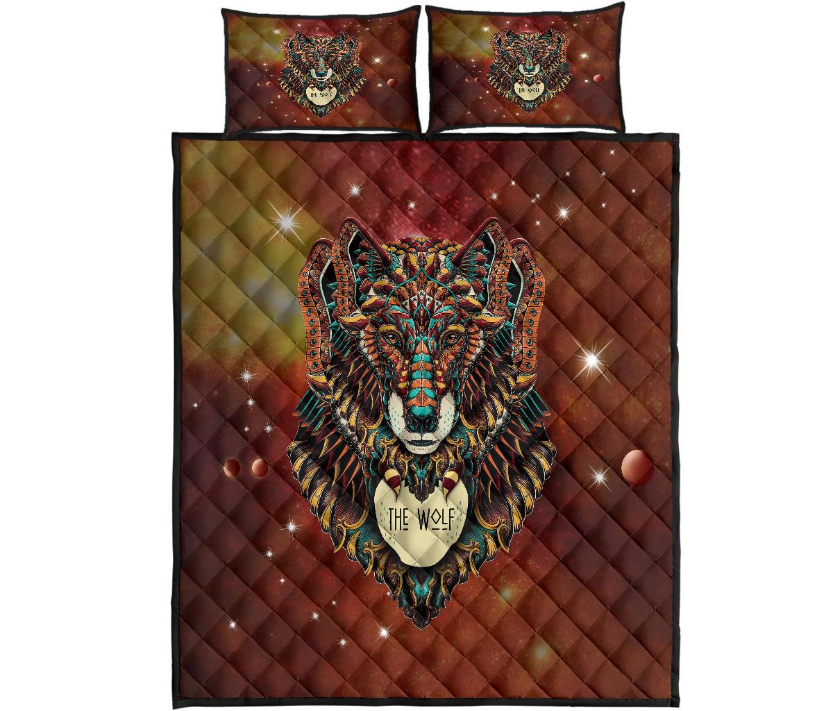 Brown Galaxy Wolf Native American Quilt Bed Set LT10 - Wonder Print Shop