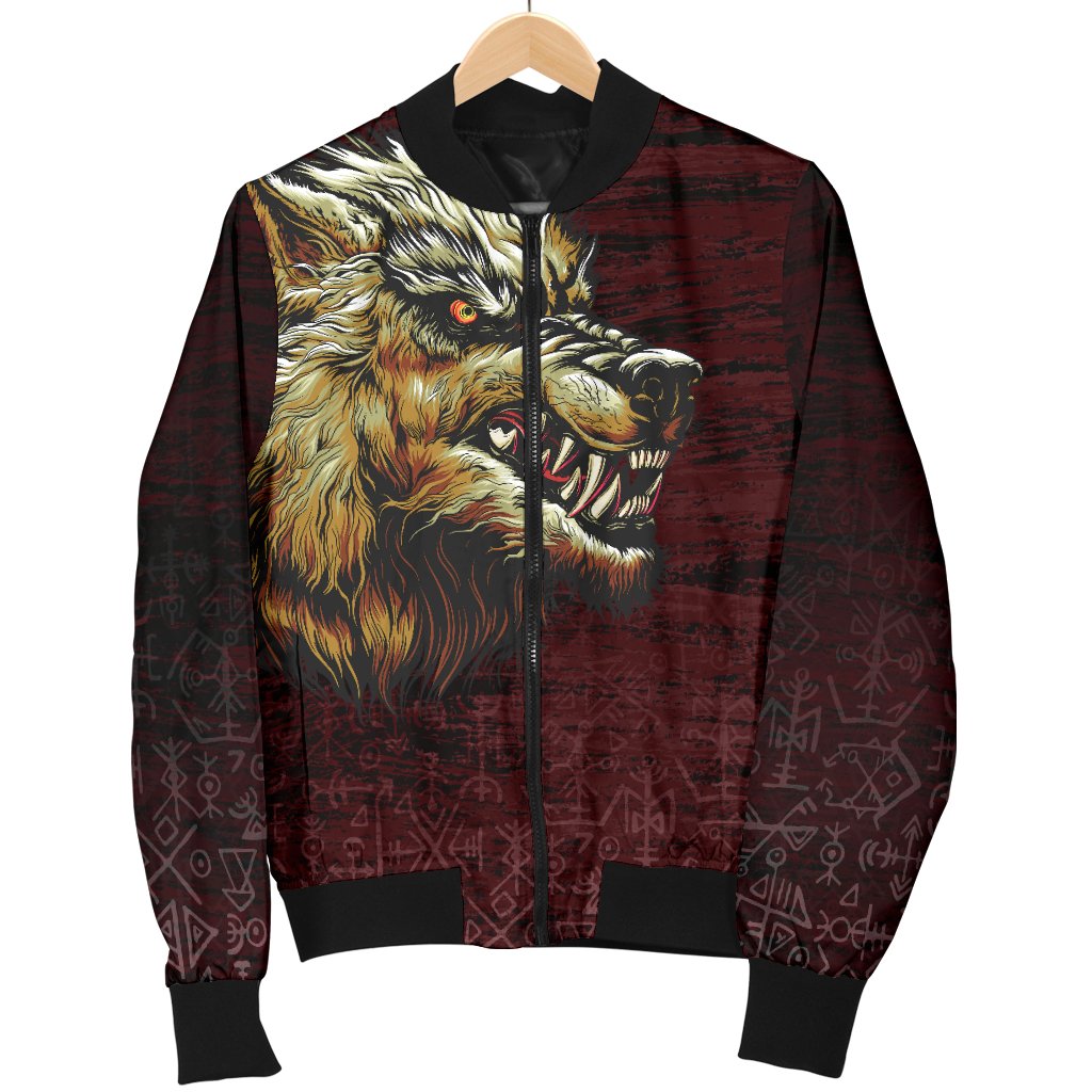 Viking Women's Bomber Jacket - Fenrir On The Blood Moon Background RLT12 - Wonder Print Shop