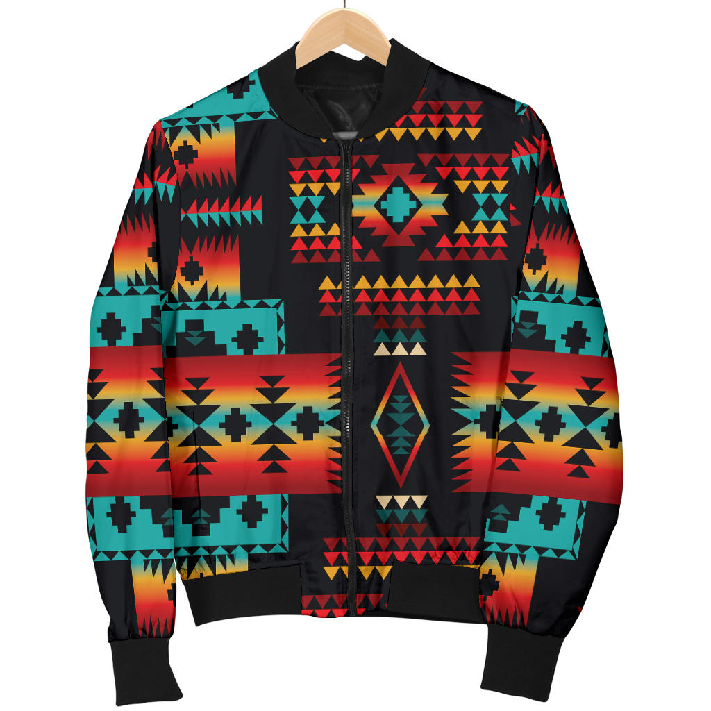 Navy Native Tribes Pattern Native American Bomber Jacket LT10 - Wonder Print Shop