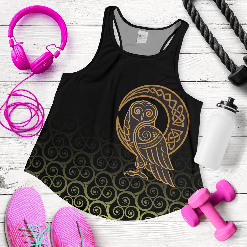 Viking Women's Racerback Tank Owl Celtic On Triskels Background RLT12 - Wonder Print Shop
