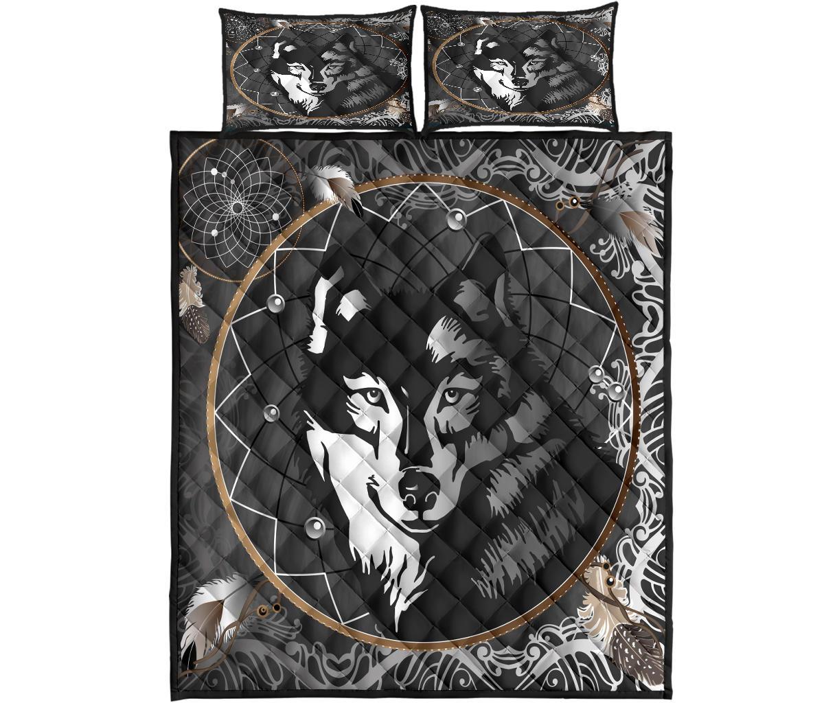 Black Wolf Dreamcatcher Native American Quilt Bed Set LT10 - Wonder Print Shop