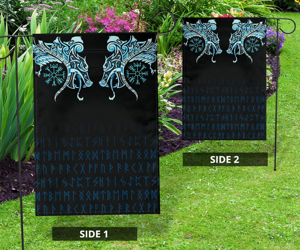 Viking Flag, Fenrir Raven and Vegvisir Tattoo Cyan RLT12 - Wonder Print Shop